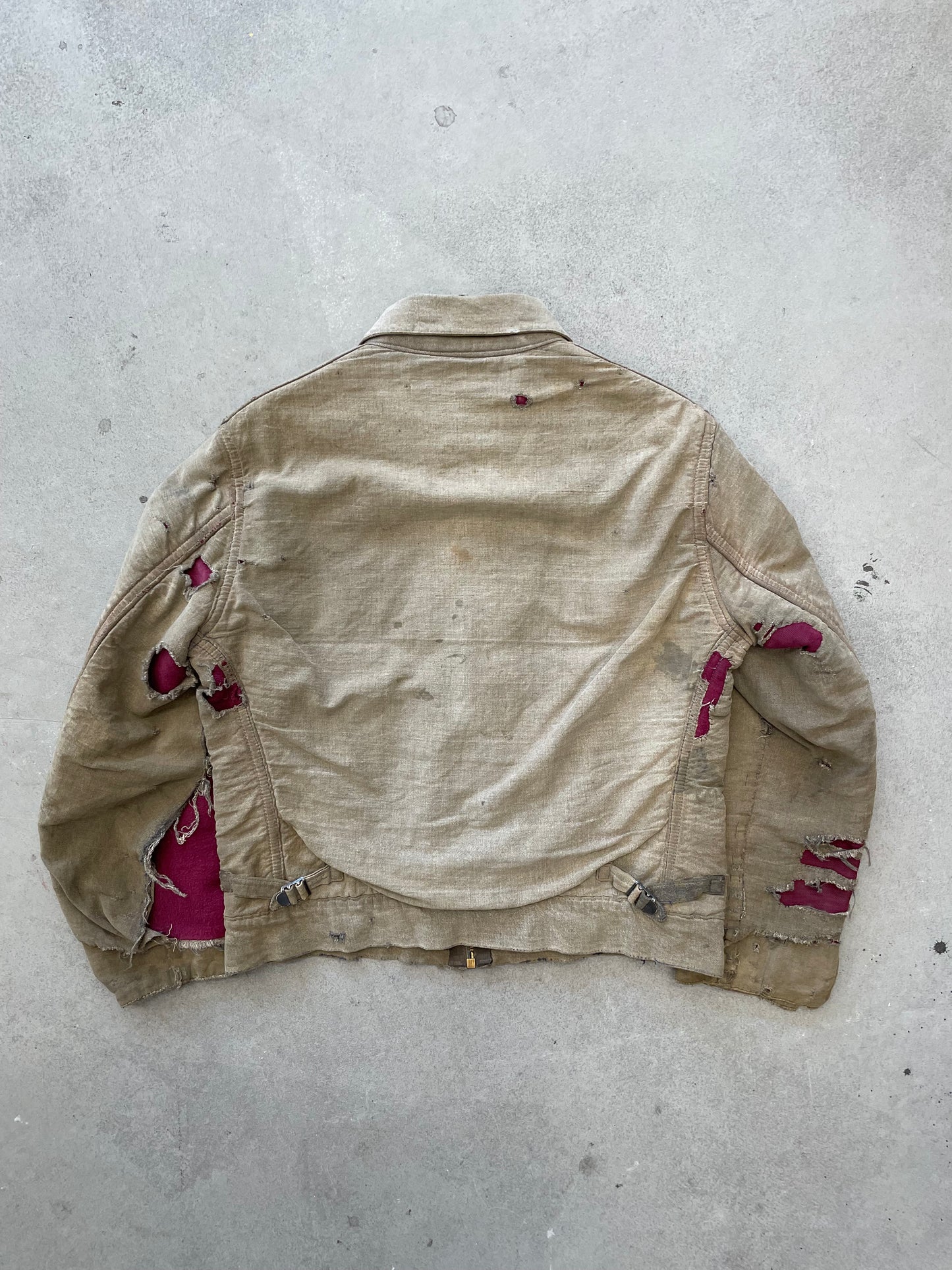 1940s Salt n Pepper Work Jacket Distressed Patina Magenta Lining