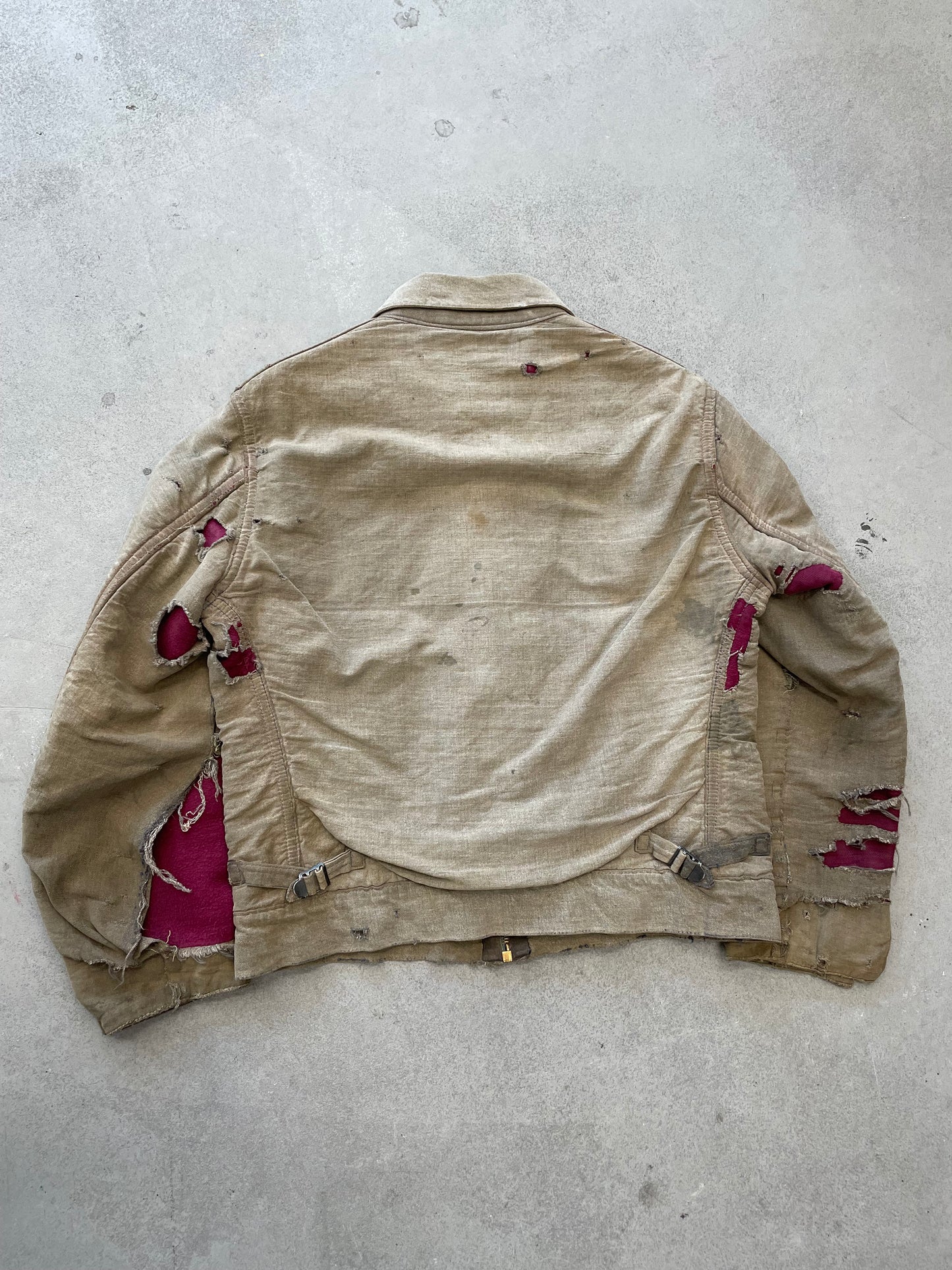 1940s Salt n Pepper Work Jacket Distressed Patina Magenta Lining