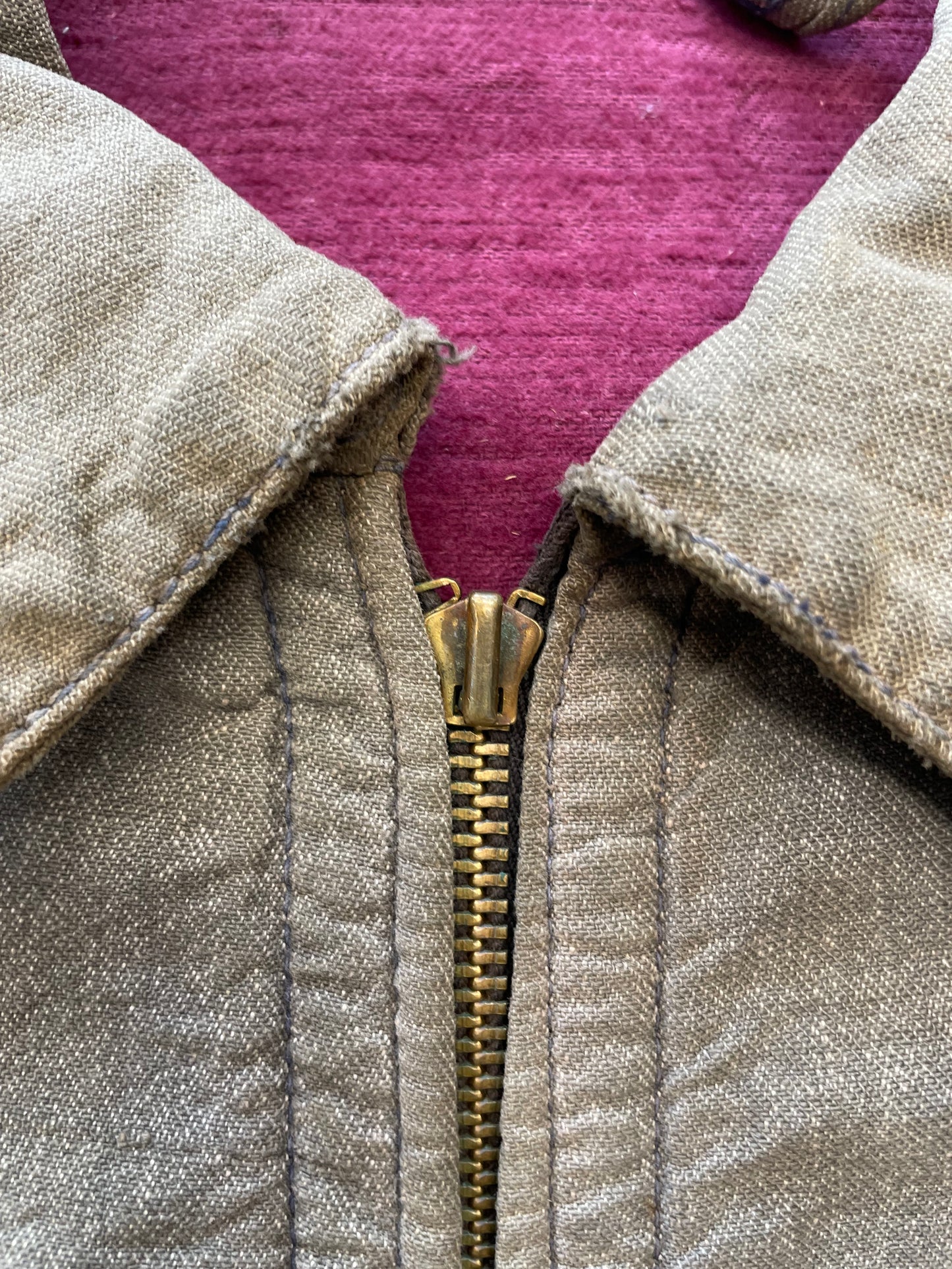 1940s Salt n Pepper Work Jacket Distressed Patina Magenta Lining