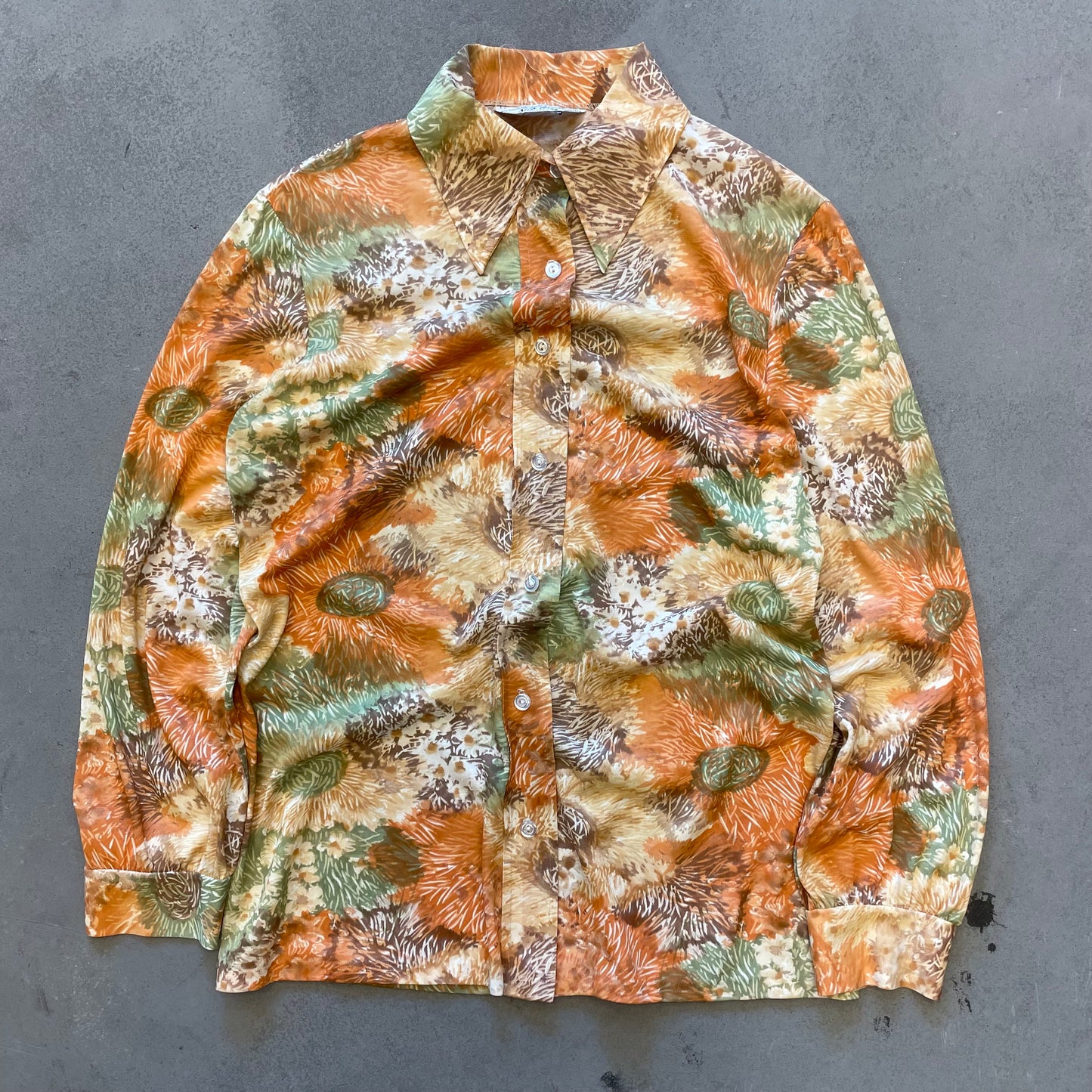 1970s Floral Silk Print Button-Down Shirt