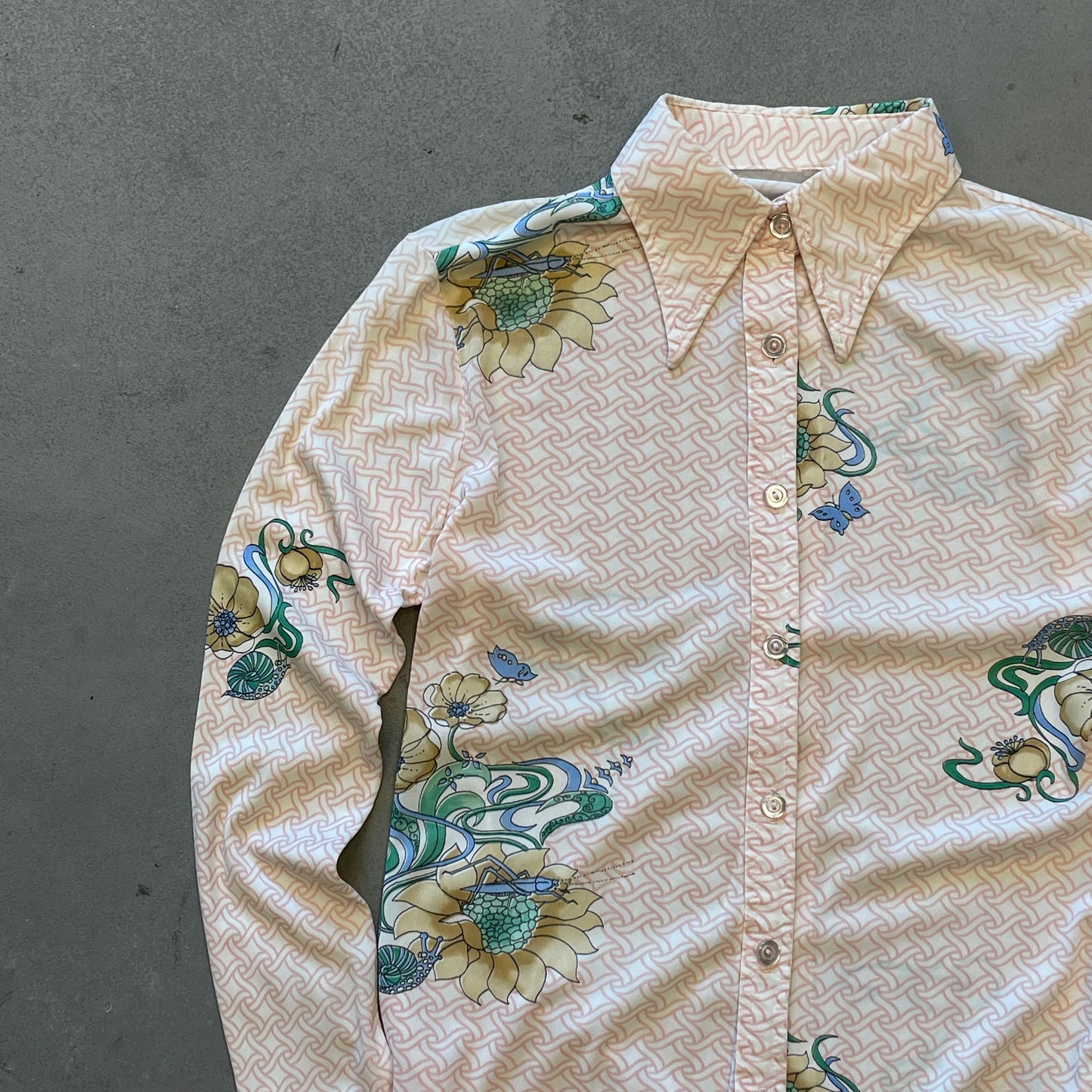 1970s Floral Print Silk Button Down Shirt