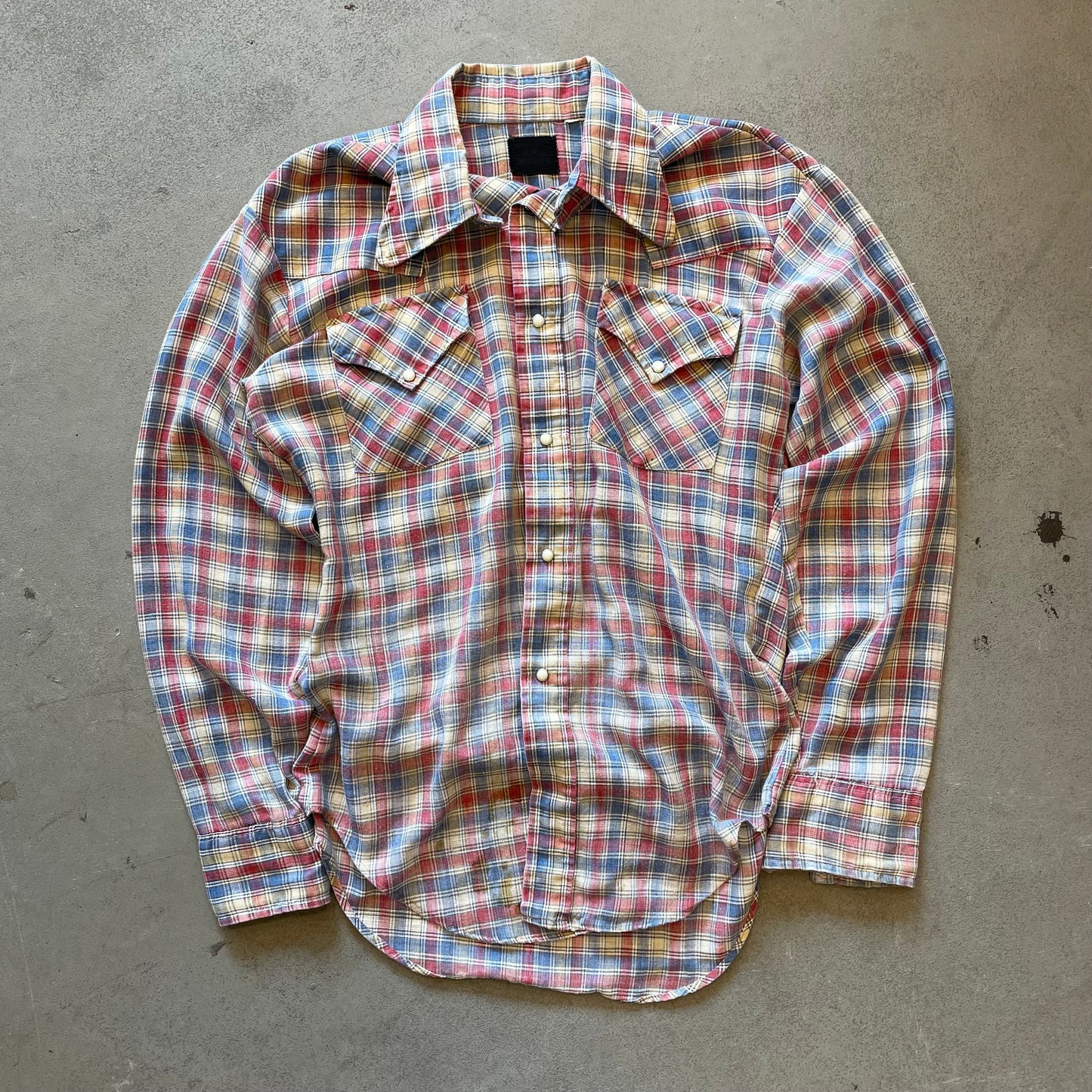 1970s Plaid Western Pearl Snap Button Down Shirt