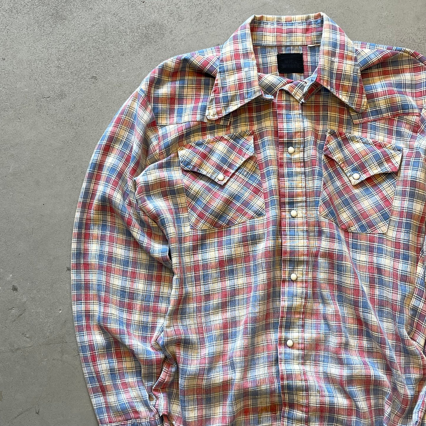 1970s Plaid Western Pearl Snap Button Down Shirt