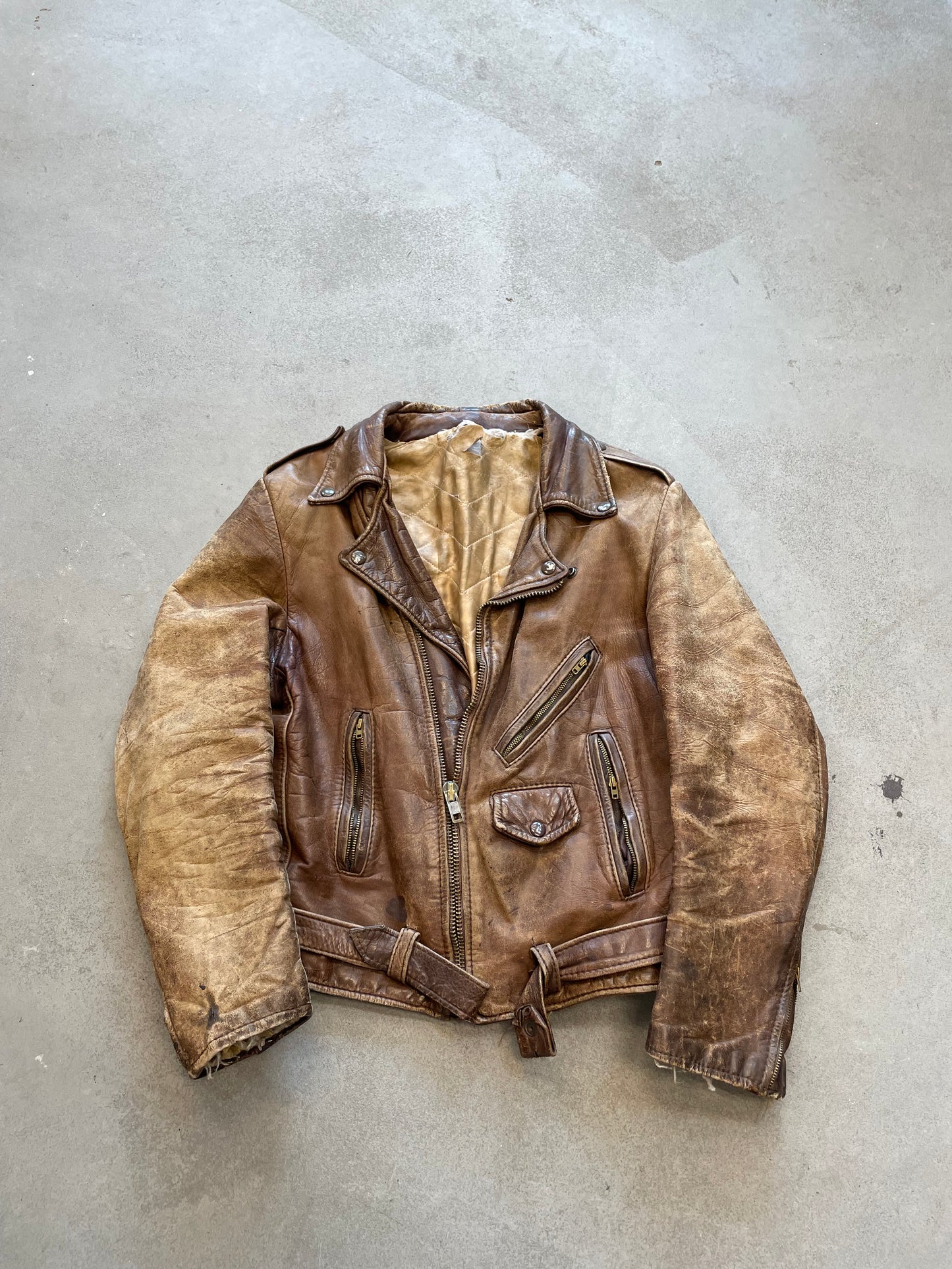 1950s Faded & Thrashed Leather Biker Jacket