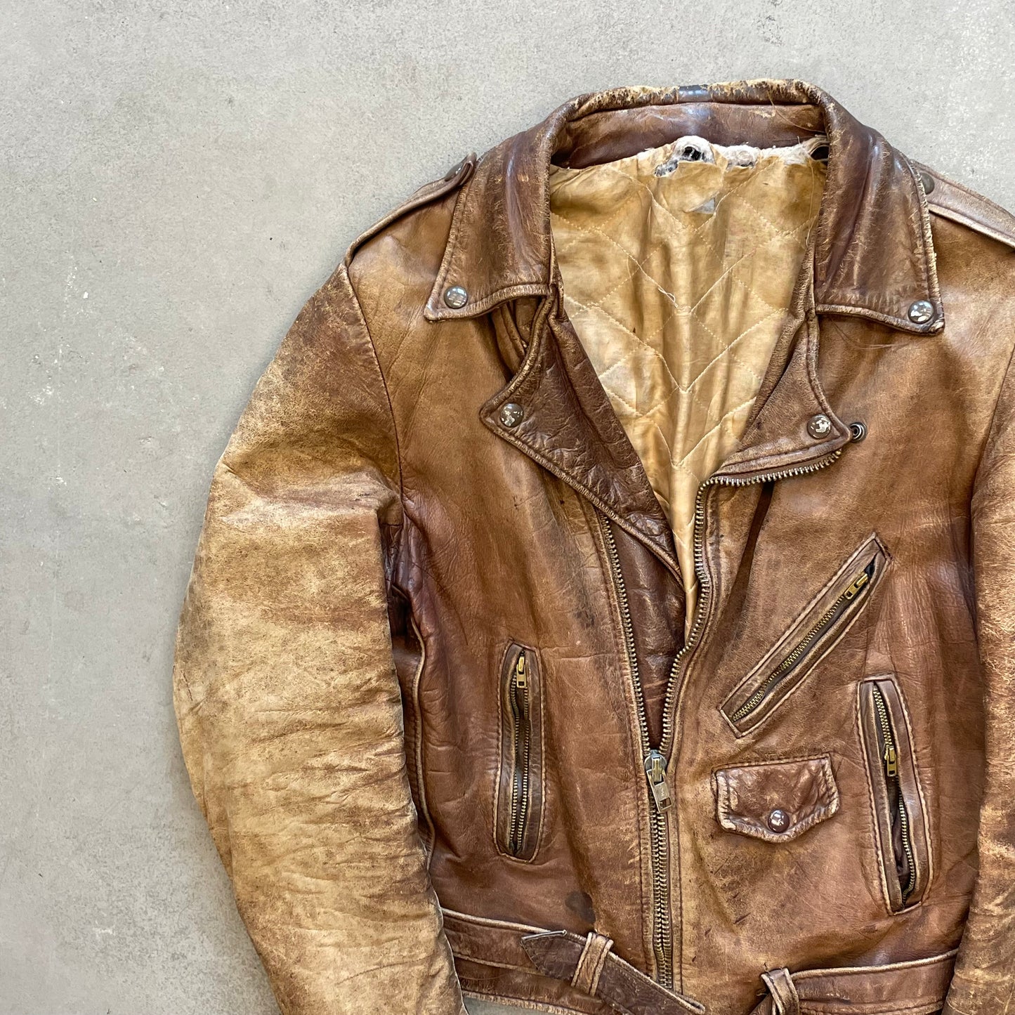 1950s Faded & Thrashed Leather Biker Jacket